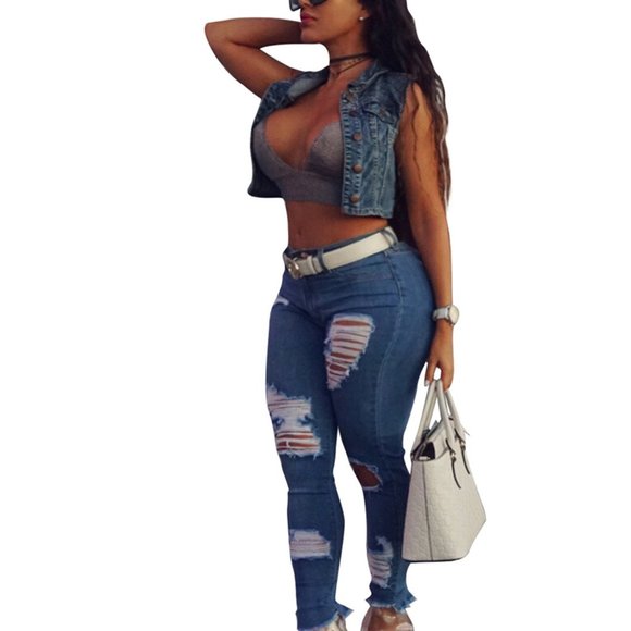 🌟2/35🌟Ripped Distressed Washed Denim Pants Jeans - Picture 3 of 4